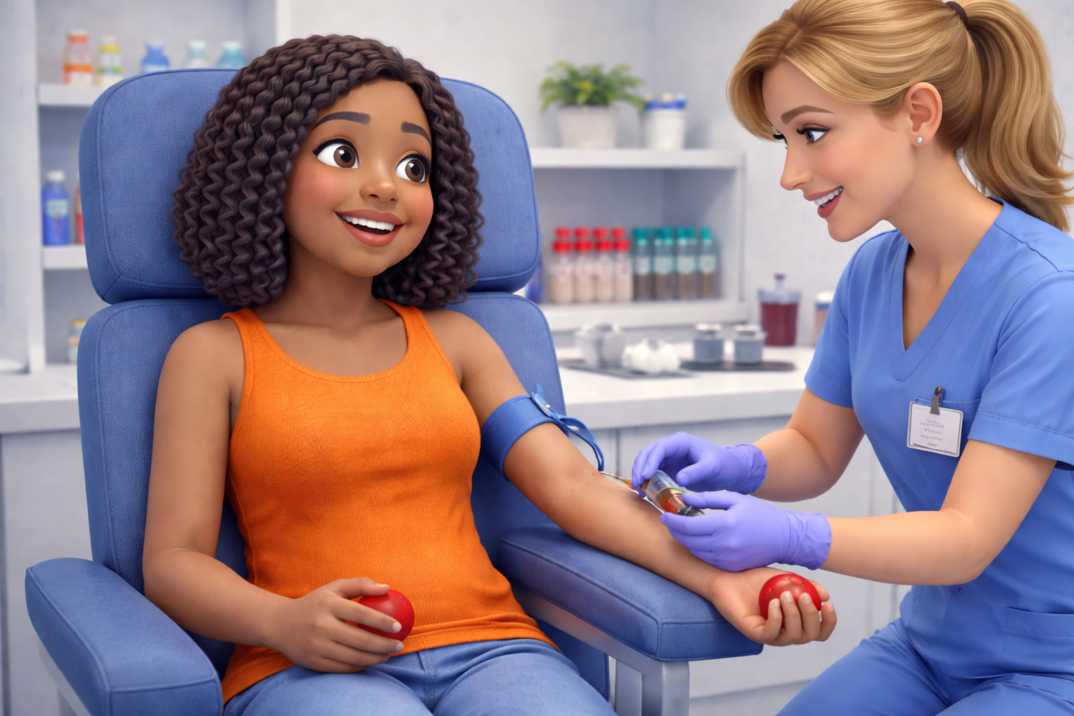 A patient having a blood draw for prenatal genetic testing