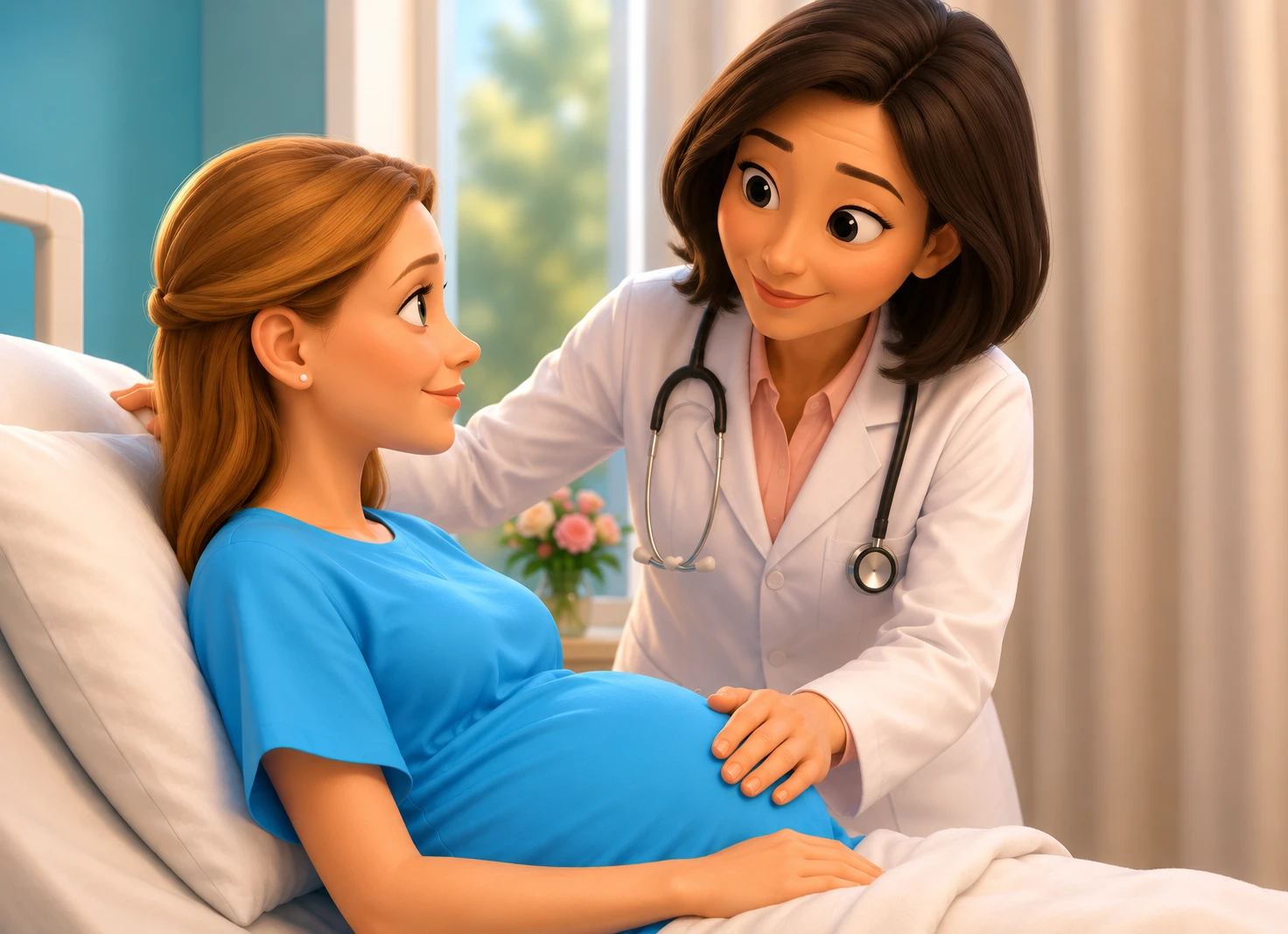 MFM physician with a patient at the bedside